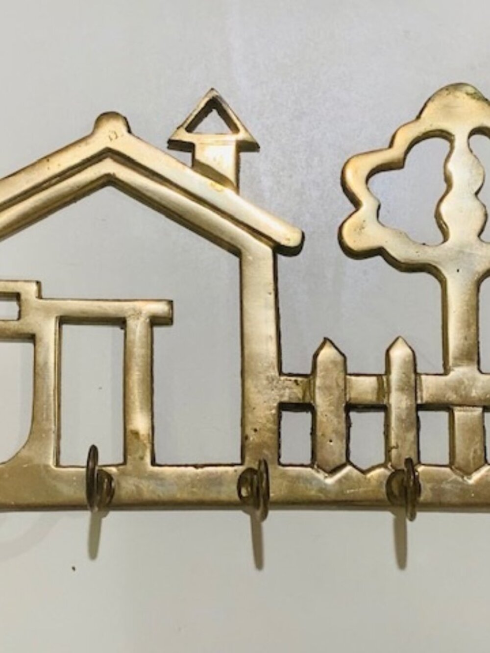 Vintage Solid Brass Key Holder Rack Wall Mount 5 Hook Hanger Home Decor